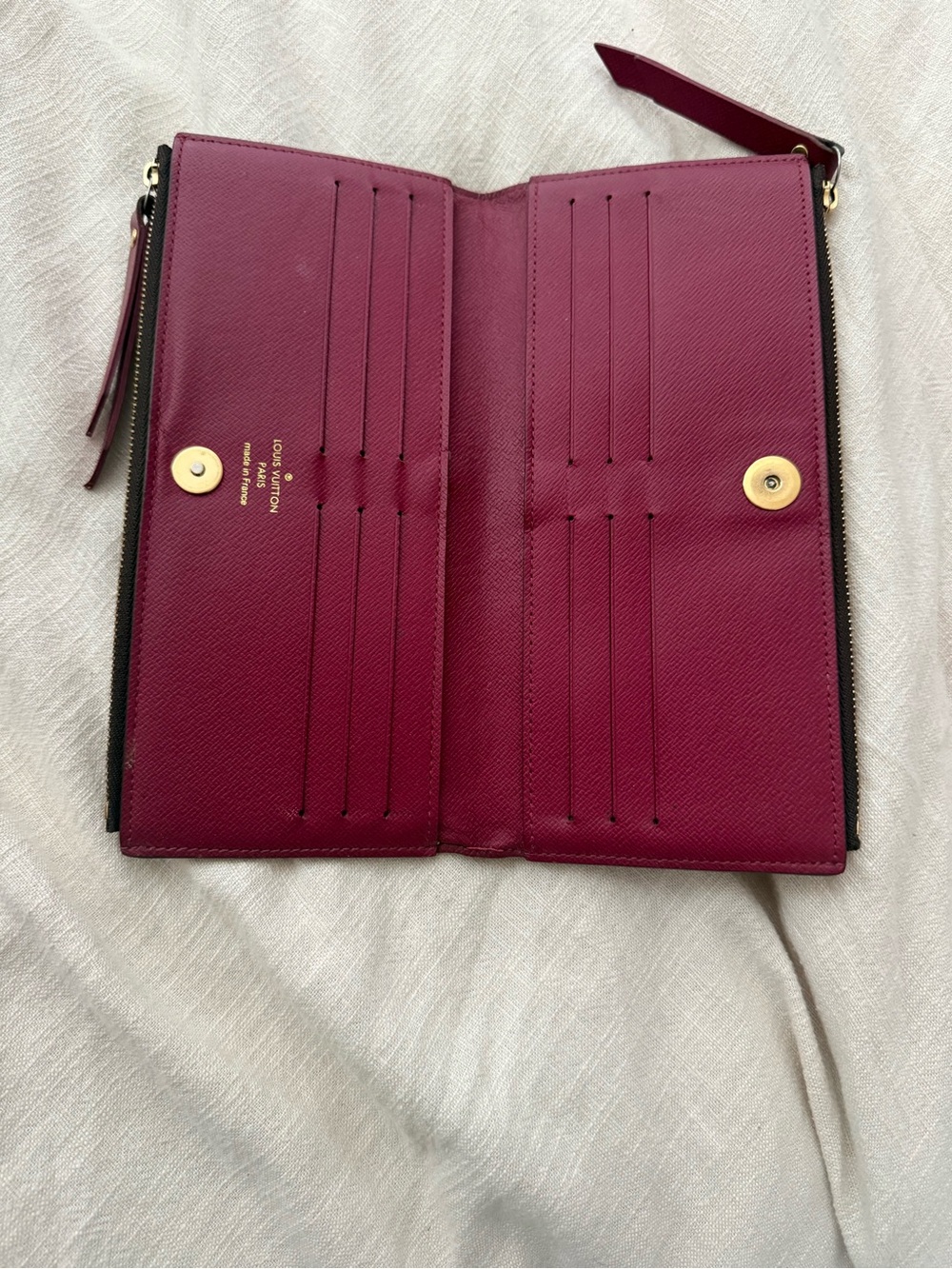 Louis Vuitton Burgundy Zip Wallet with Gold Hardware